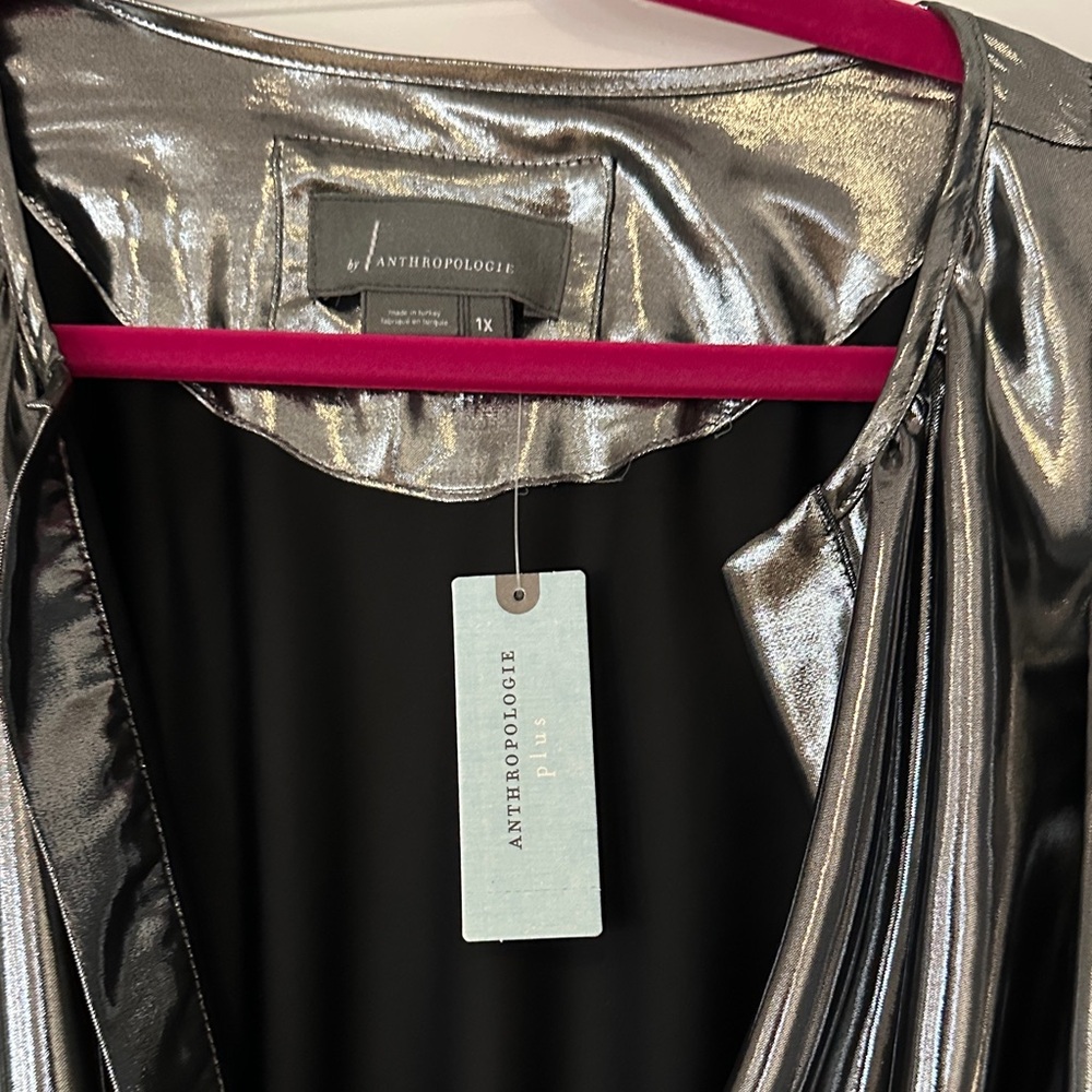 Anthropologie Somerset Metallic Silver Maxi Dress